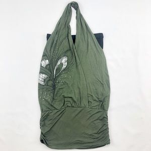 Arden B. Army Green Flowy Wrap Neck Tube Top